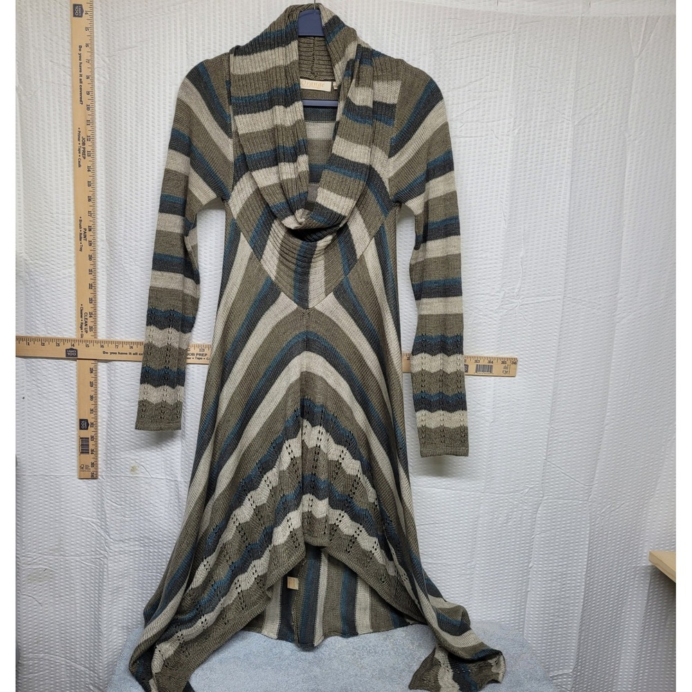 Orange Fashion Village Striped Wool Blend Cowl Neck High Low Sweater Dress S/M
